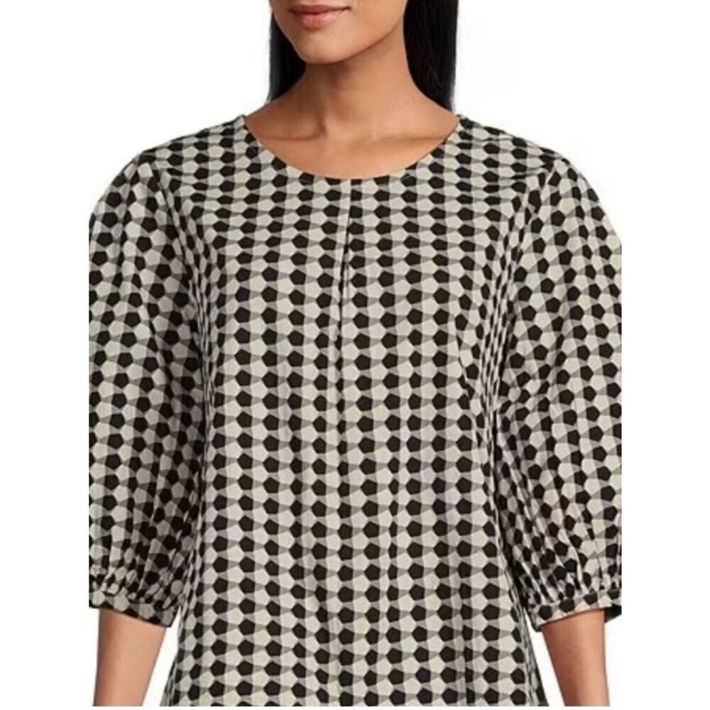 Bryn Walker Lucinda Organic Cotton Poplin Checkered Print Hi-Low Hem XS Artsy